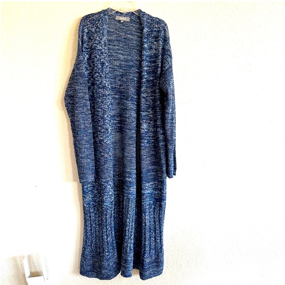 Marled Longline Blue Knit Cardigan Maxi Longline Sweater